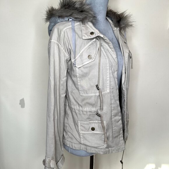 Marrakech Beige Faux Fur Lined Hood Jacket Size XS Brown Utility Cargo Packable - Picture 8 of 16